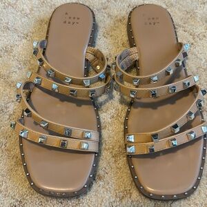 Nude studded flat sandals size 8.5